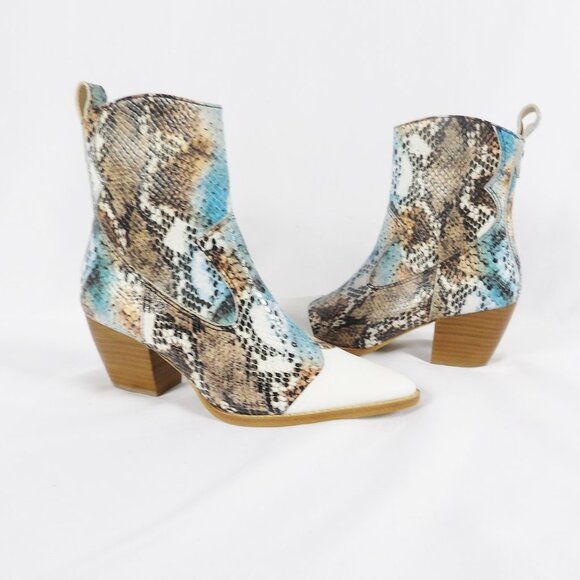 Matisse DESIRE Leather Snake Print Cowboy Western Style Boots White Toe NIB Sz 6 - Picture 8 of 9